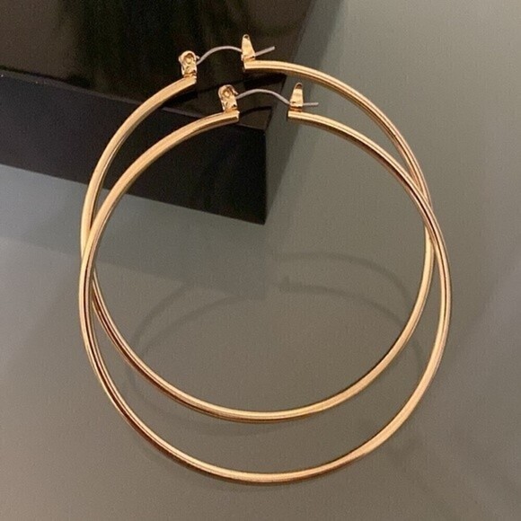 14k Yellow Gold Plated Hoop Earrings 2.25' | New - Picture 3 of 7